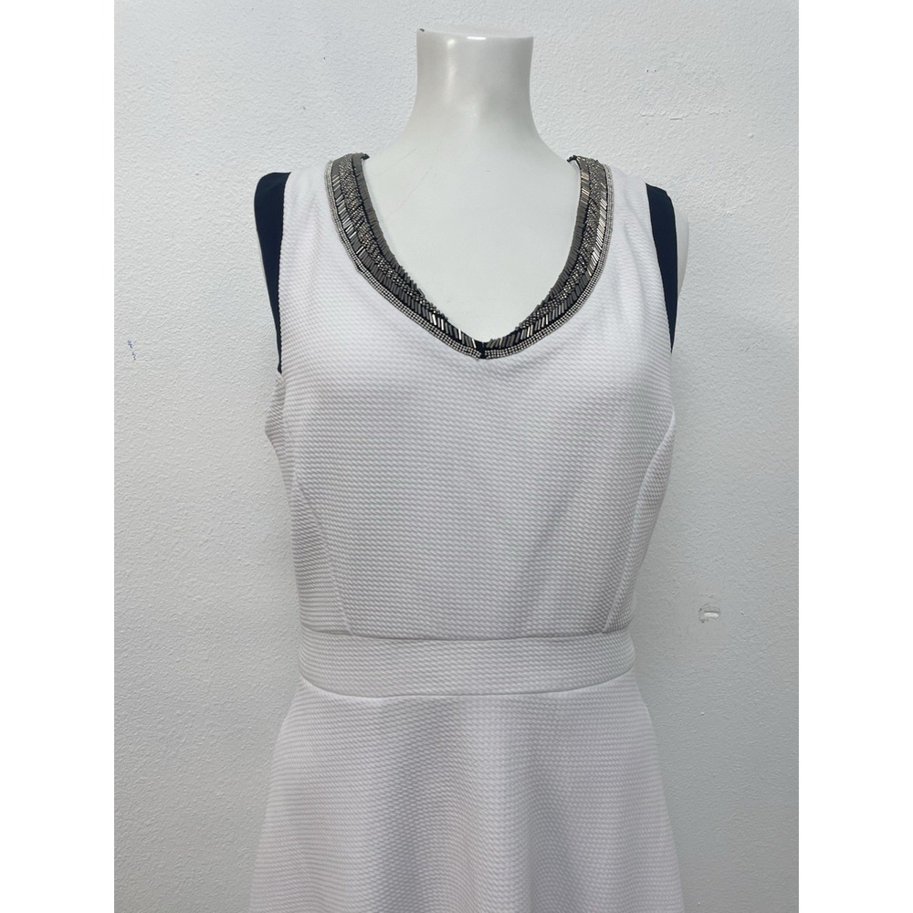 Xoxo Metal Beaded Womens A-Line Dress With Pockets Lined SZ M Flare White/Black - Picture 7 of 16